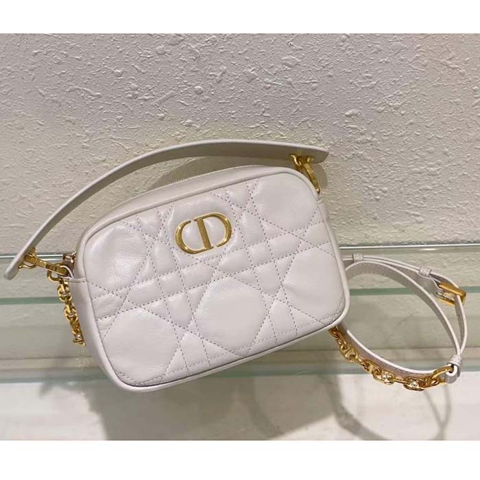 Dior Women Small Dior Caro Top Handle Camera Bag Latte Macrocannage Calfskin