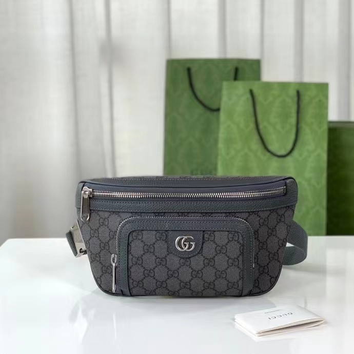 Gucci Unisex GG Ophidia Belt Bag Grey Black GG Supreme Canvas Leather Double G