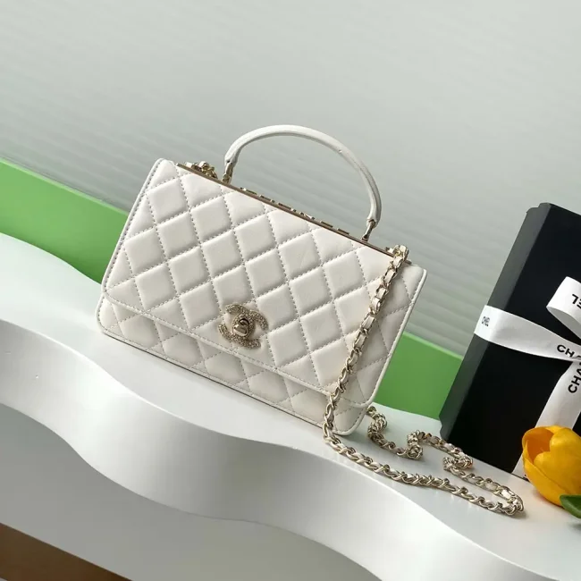 Chanel Women Wallet On Chain Lambskin Imitation Pearls Gold Metal-White