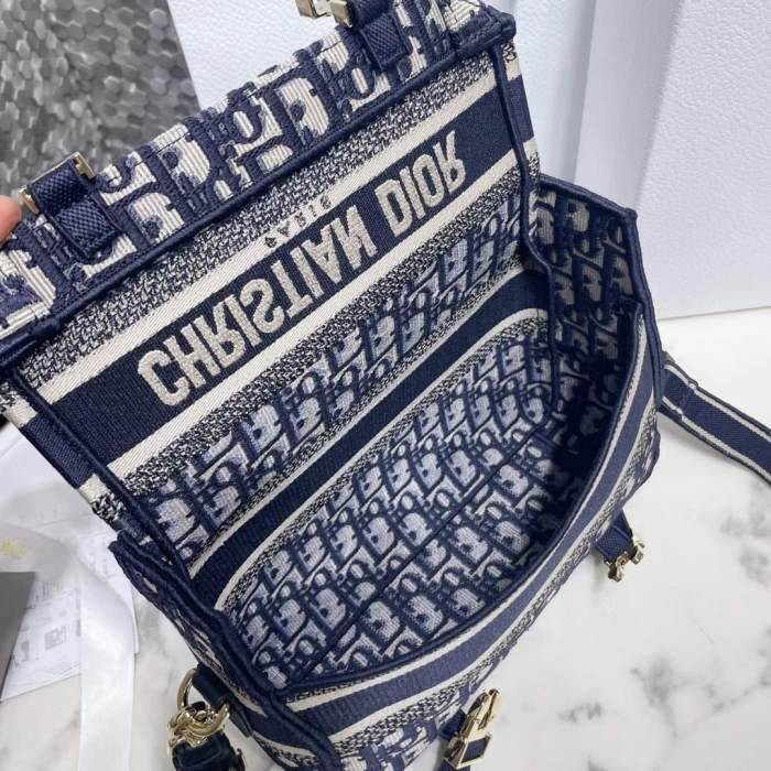 Dior Unisex Small Diorcamp Bag Blue Dior Oblique Embroidery