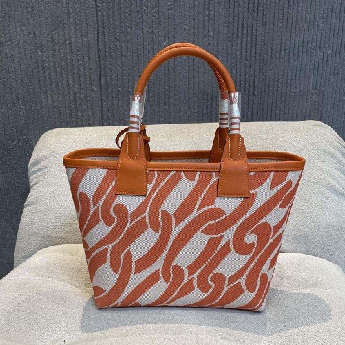 Hermes Unisex Steeple 25 Ecru Tote Bag-Orange H084533CKAB