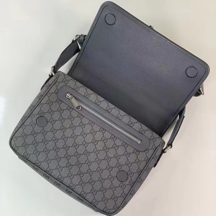 Gucci Unisex GG Ophidia Medium Messenger Bag Grey Black Supreme Tender Canvas Double G