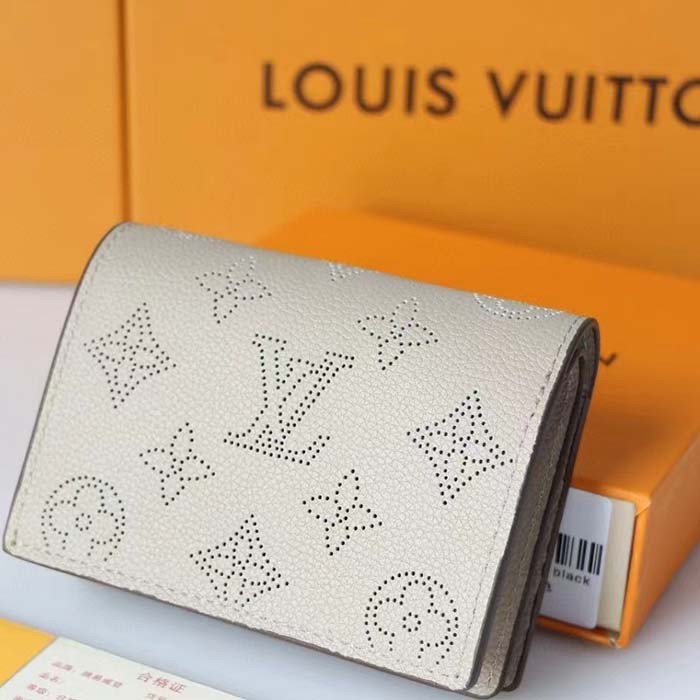 Louis Vuitton LV Unisex Cléa Wallet Galet Grey Mahina Perforated Calf Leather