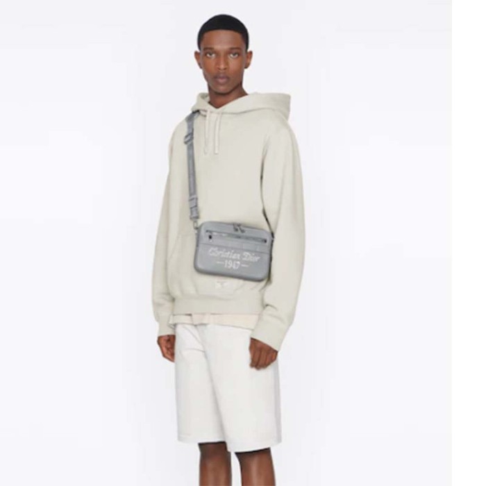 Dior Unisex CD Safari Messenger Bag Gray Grained Calfskin 'Christian Dior 1947' Signature