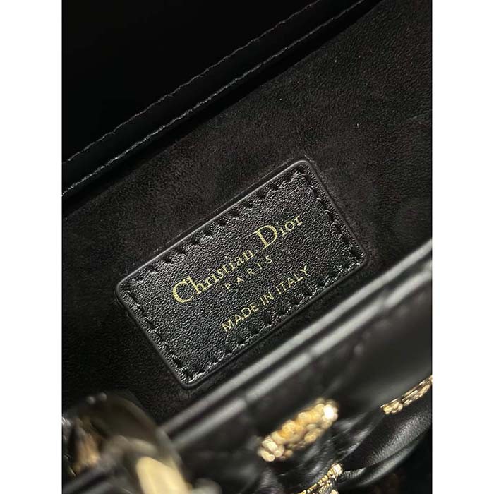 Dior Women CD Medium Lady D-Joy Bag Black Cannage Lambskin Sun Studs