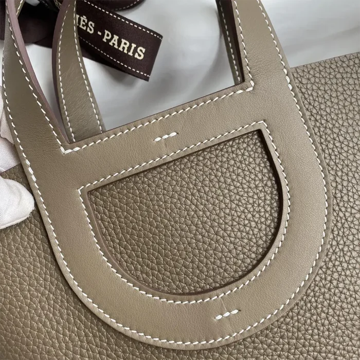 Hermes Women In the Loop 18 Handbag Clemence Leather-Grey/Gold