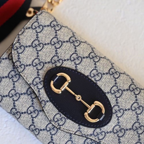 Gucci Women GG Horsebit 1955 Mini Bag Beige Ebony GG Supreme Canvas