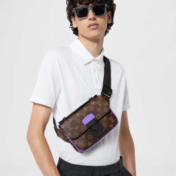 Louis Vuitton LV Unisex S Lock Sling Bag Purple Monogram Macassar Coated Canvas