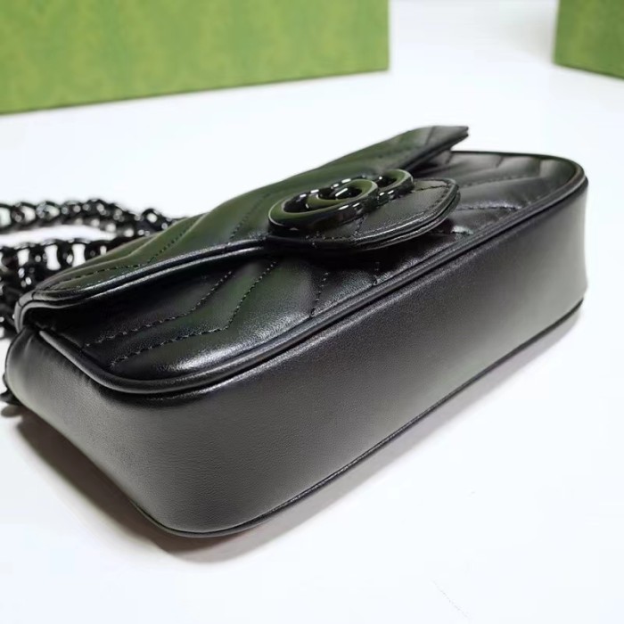 Gucci Women GG Marmont Belt Bag Black Chevron Matelassé Leather Double G