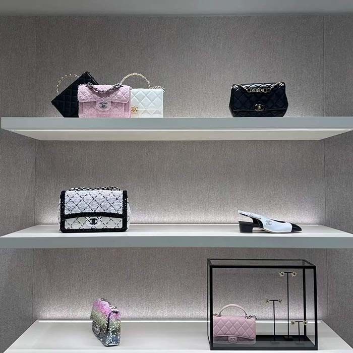 Chanel Women CC Small Flap Bag Sequins Black Metal White Black