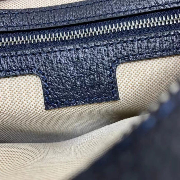 Gucci GG Unisex Horsebit 1955 Small Bag Beige Blue GG Supreme Canvas