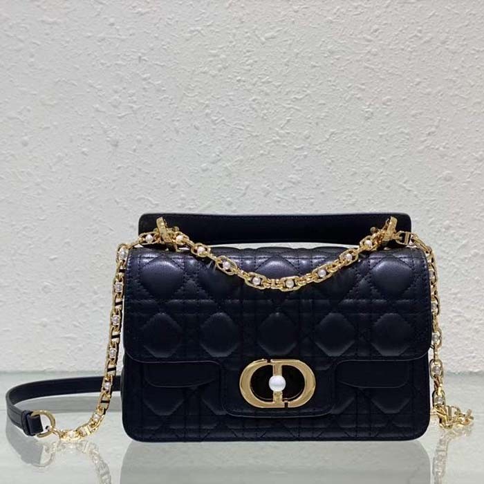 Dior Women Mini Dior Jolie Top Handle Bag Black Cannage Calfskin