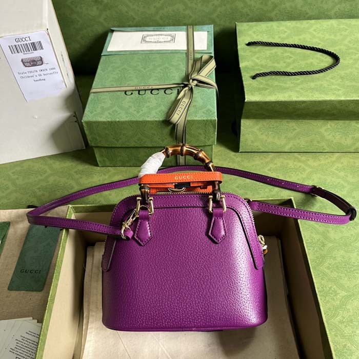Gucci GG Women Gucci Diana Mini Tote Bag Purple Leather Double G