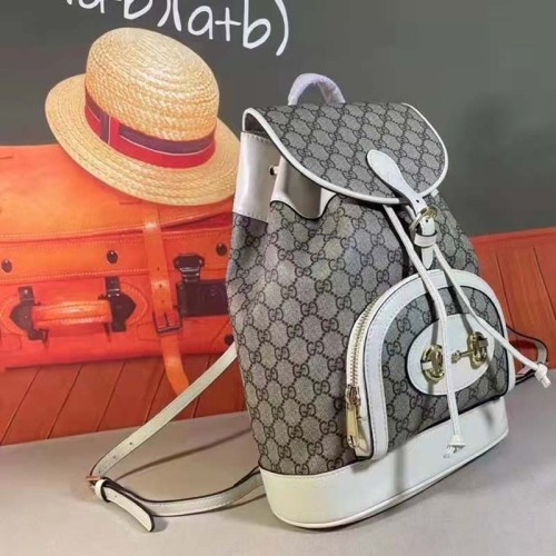 Gucci GG Unisex Gucci 1955 Horsebit Backpack White/Ebony Supreme Canvas