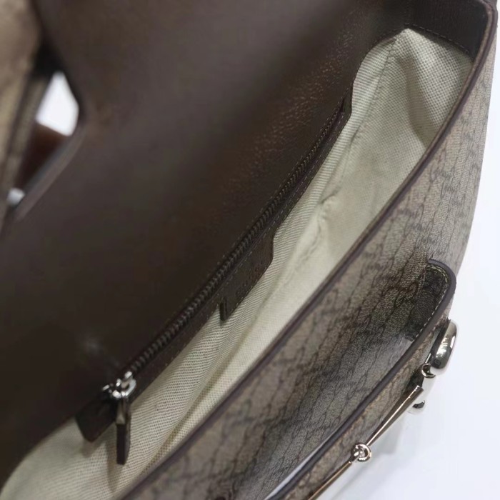 Gucci Unisex Gucci Horsebit 1955 Small Shoulder Bag Beige Ebony GG Supreme Canvas