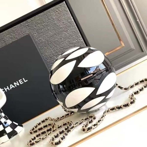 Chanel Women CC Sphere Minaudiere Plexi Gold-Tone Metal Black White