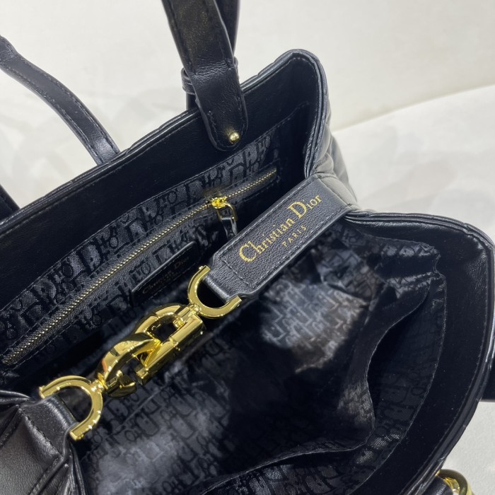 Dior Women CD Large Dior Toujours Bag Black Macrocannage Calfskin