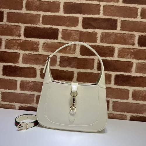 Gucci Women GG Jackie Small Shoulder Bag Ivory Patent Leather Hook Closure