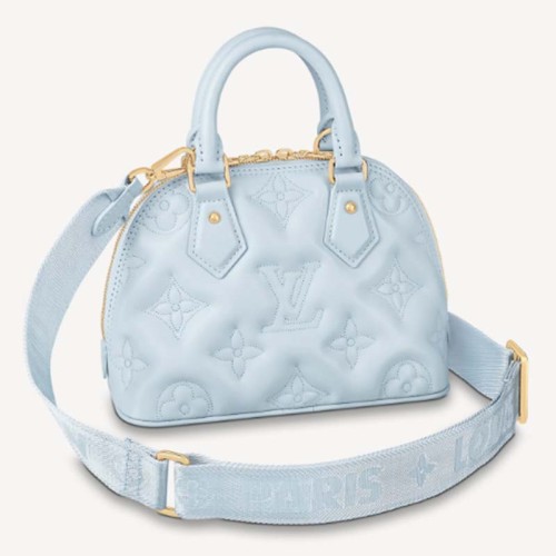 Louis Vuitton LV Women Alma BB Handbag Blue Quilted Embroidered Smooth Calf