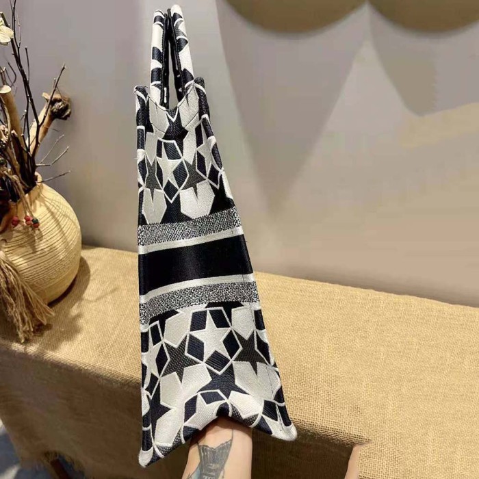 Dior Women Large Dior Book Tote Blue and White Dior Etoile Embroidery