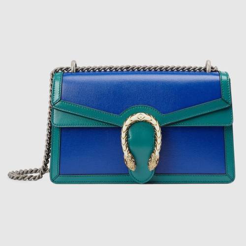 Gucci GG Women Dionysus Small Shoulder Bag Blue Leather with Turquoise Leather