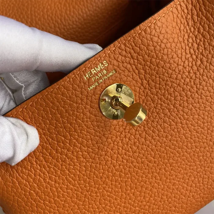 Hermes Women Lindy Mini 19 in Clemence Leather-Orange/Gold