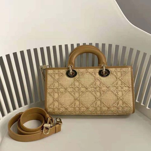Dior Women CD Lady D-Joy Bag Beige Natural Cannage Raffia