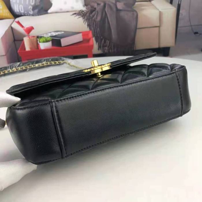 Chanel Women Flap Bag with Top Handle in Lambskin Leather