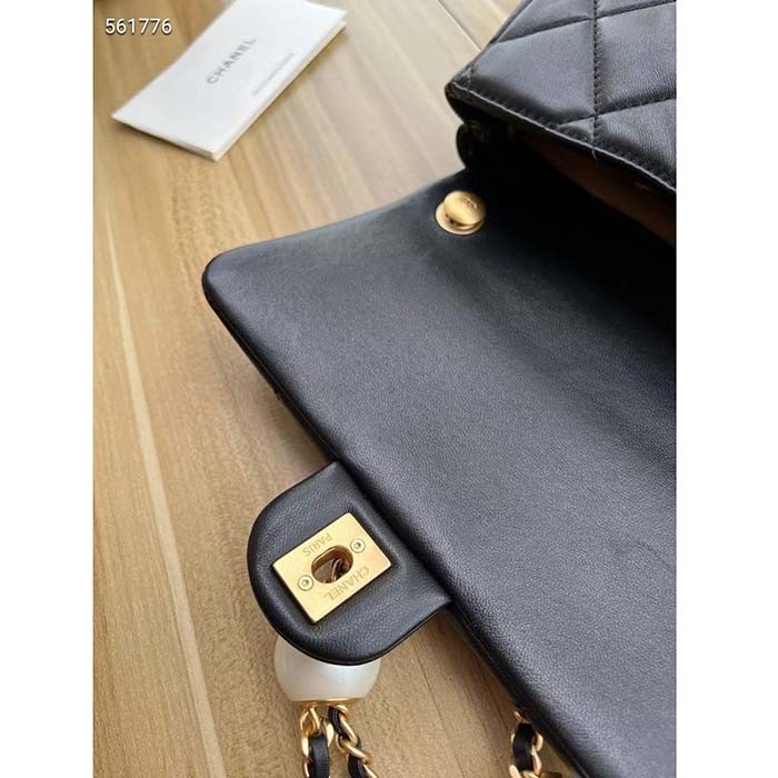Chanel Women CC Mini Flap Bag Lambskin Imitation Pearls Black
