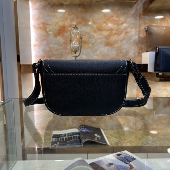 Dior Unisex CD Saddle Pouch Strap Black Grained Calfskin Embossed Dior Signature