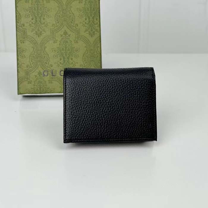 Gucci GG Unisex Leather Card Case Wallet Black Metal-Free Tanned Leather Double G Style ‎456126 CAO0G 1000