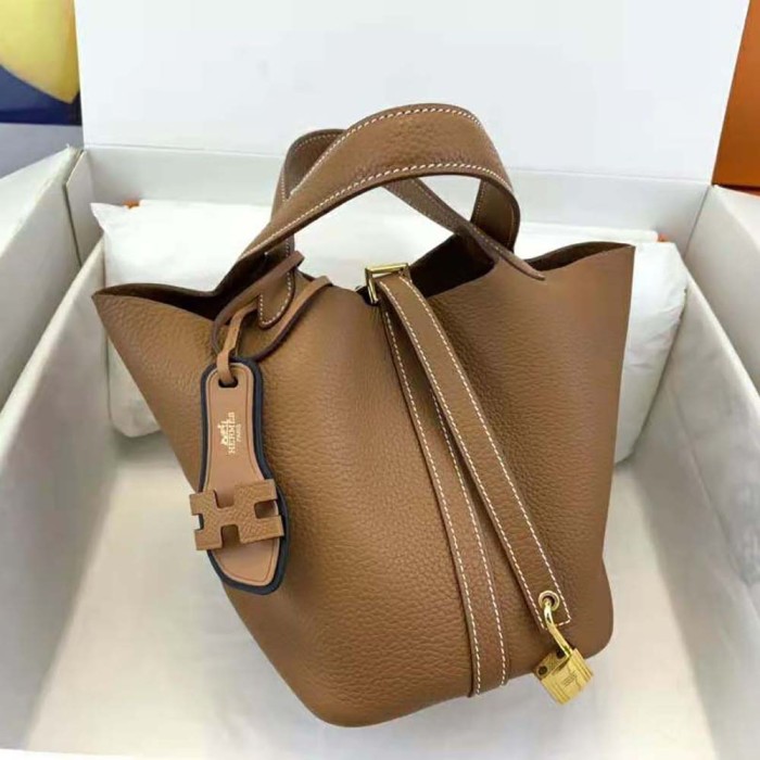 Hermes Women Picotin Lock 22cm in Cowhide leather-Brown