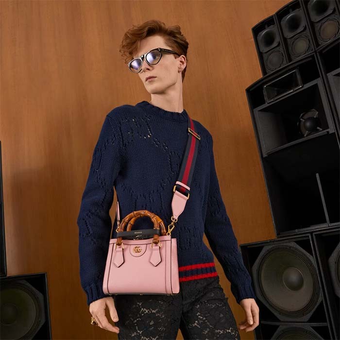 Gucci GG Women Diana Mini Tote Bag Pink Leather Double G