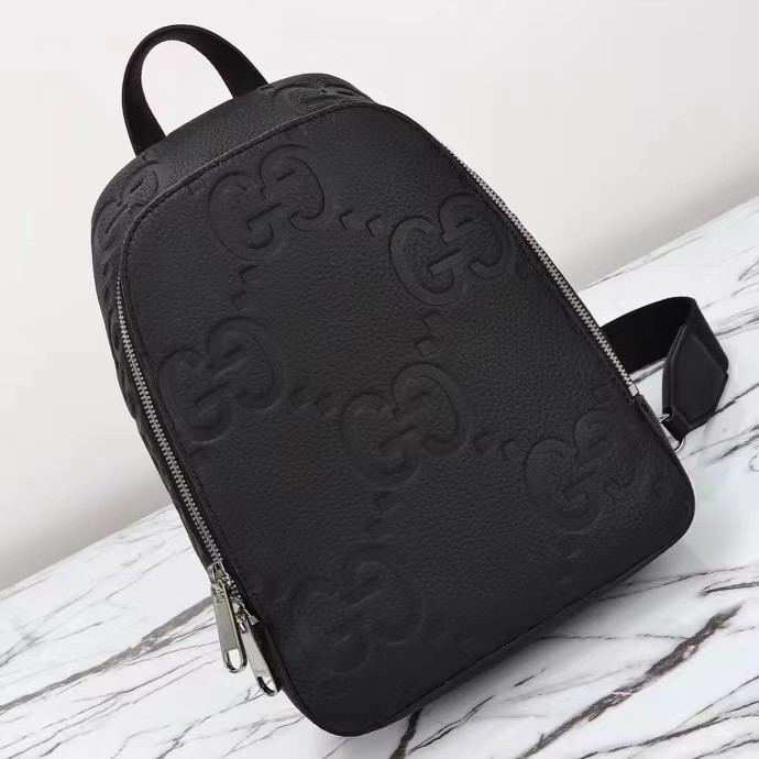Gucci Unisex Jumbo GG Crossbody Bag Black Leather Padded Mesh Back