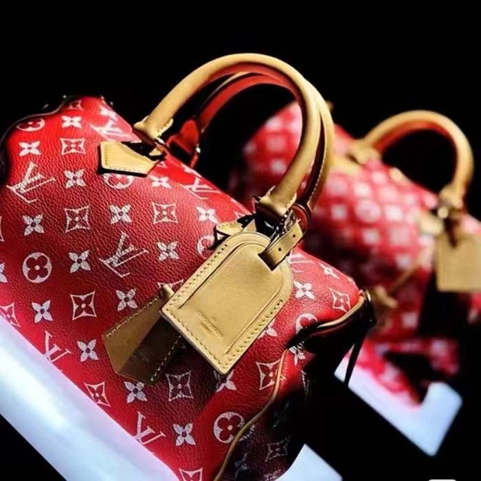 Louis Vuitton LV Unisex Speedy P9 Bandoulière 25 Red Soft Calfskin Natural Cowhide-Leather