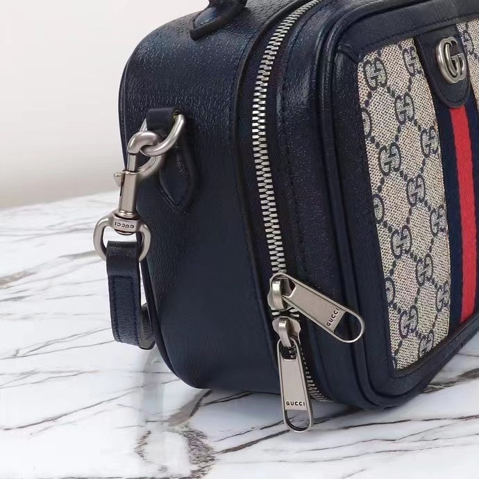 Gucci GG Unisex Ophidia GG Mini Top Handle Bag Beige Blue GG Supreme Canvas