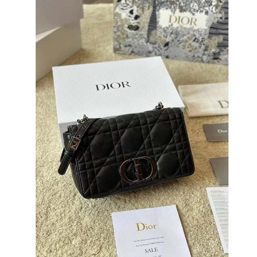 Dior Women CD Dior Caro Macrocannage Mini Bag Black Quilted Macrocannage Calfskin