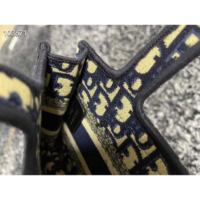 Dior CD Women Mini Dior Book Tote Blue Dior Oblique Embroidery