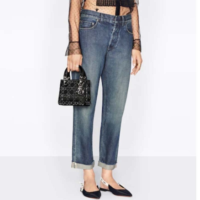 Dior Women CD Mini Lady Dior Bag Black Strass Cannage Satin