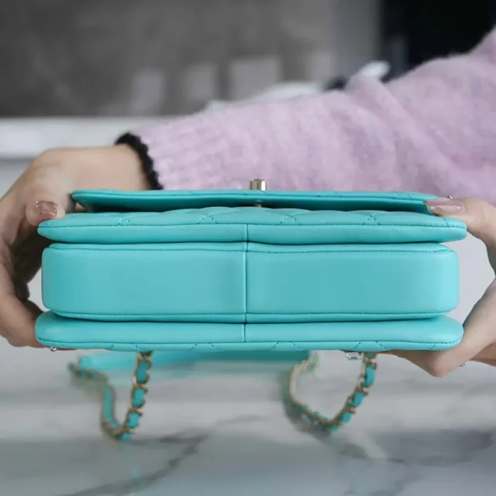 Chanel Women Mini Flap Bag with Top Handle Lambskin-Light Blue