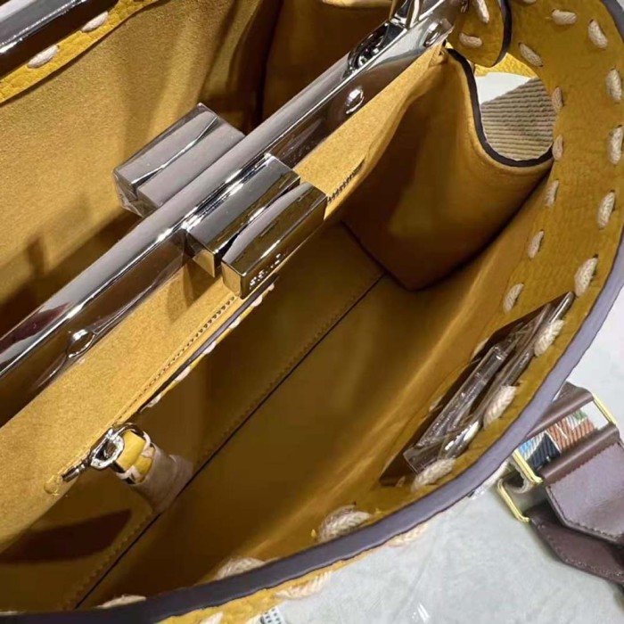 Fendi Women Peekaboo Iconic Mini Full Grain Leather Bag-Yellow