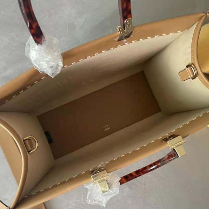 Fendi Women Sunshine Medium Light Brown Leather and Elaphe Shopper Bag