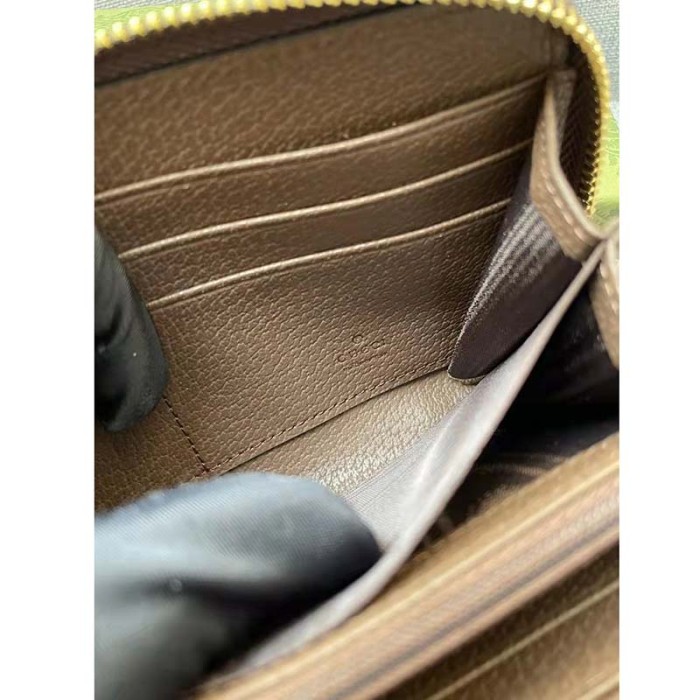 Gucci Unisex GG Ophidia Zip Around Wallet Beige Ebony GG Supreme Canvas