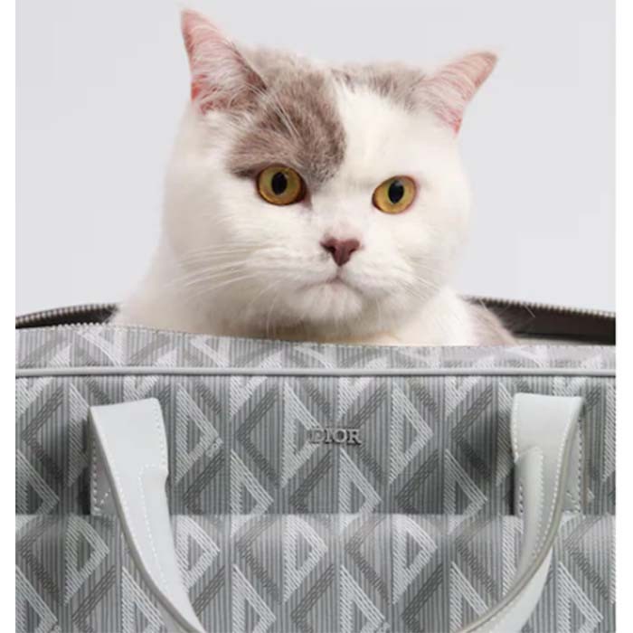 Dior Unisex CD Hit The Road Pet Carrier Bag Gray Diamond Canvas Smooth Calfskin