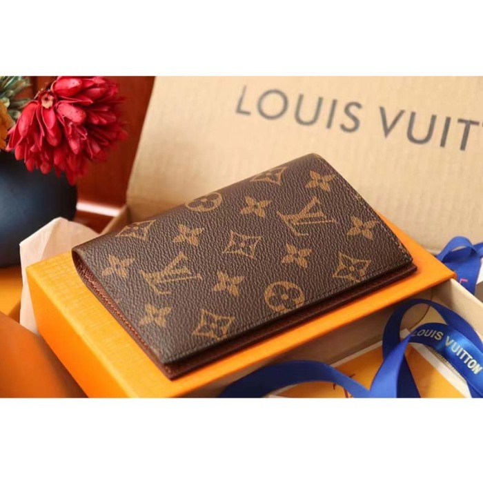 Louis Vuitton LV Unisex Passport Cover Brown Monogram Coated Canvas Cowhide Leather