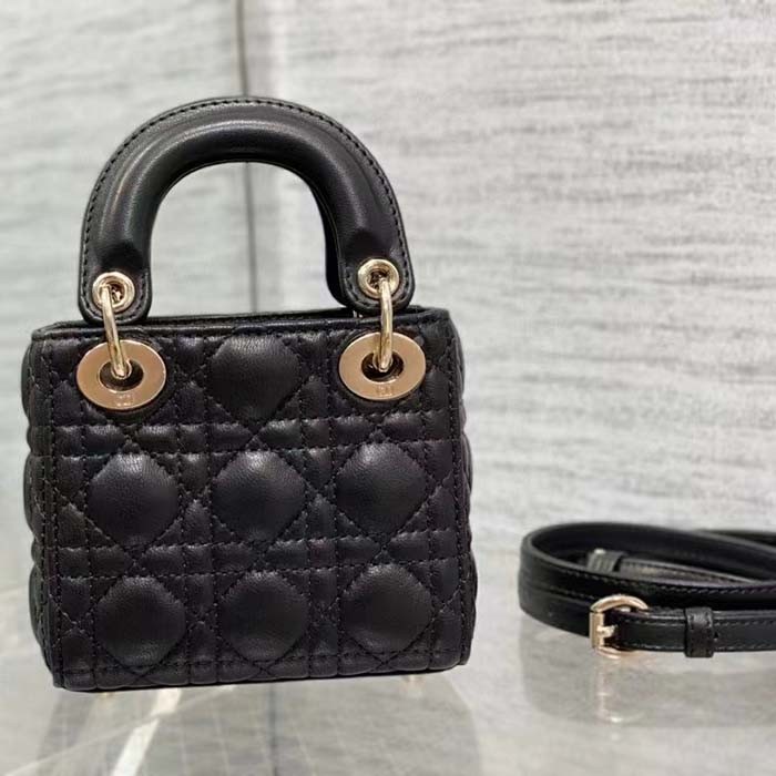 Dior Women CD Lady Dior Micro Bag Black Cannage Lambskin