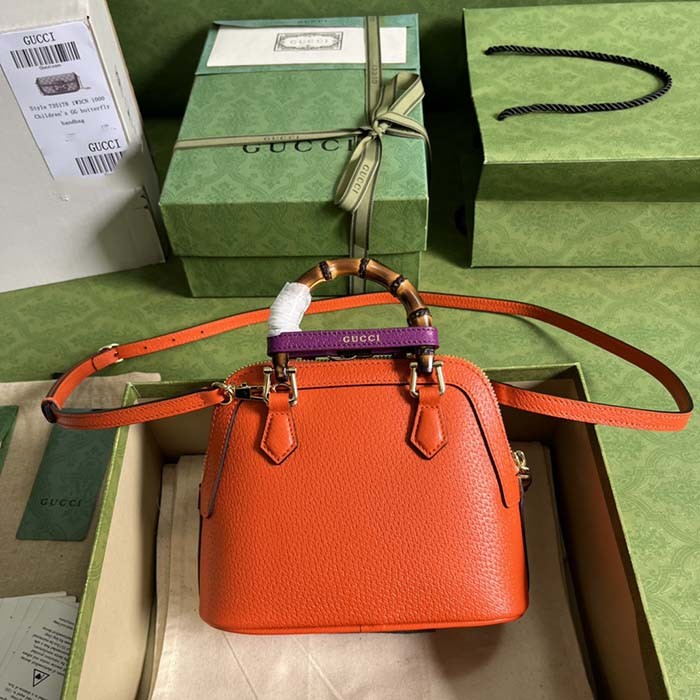Gucci GG Women Gucci Diana Mini Tote Bag Orange Leather Double G
