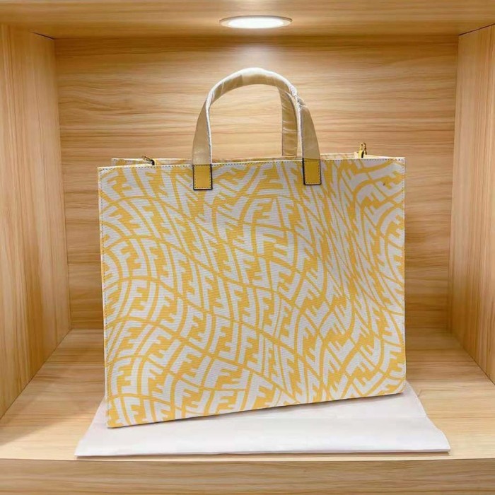 Fendi Unisex Shopper Yellow Glazed Canvas Bag