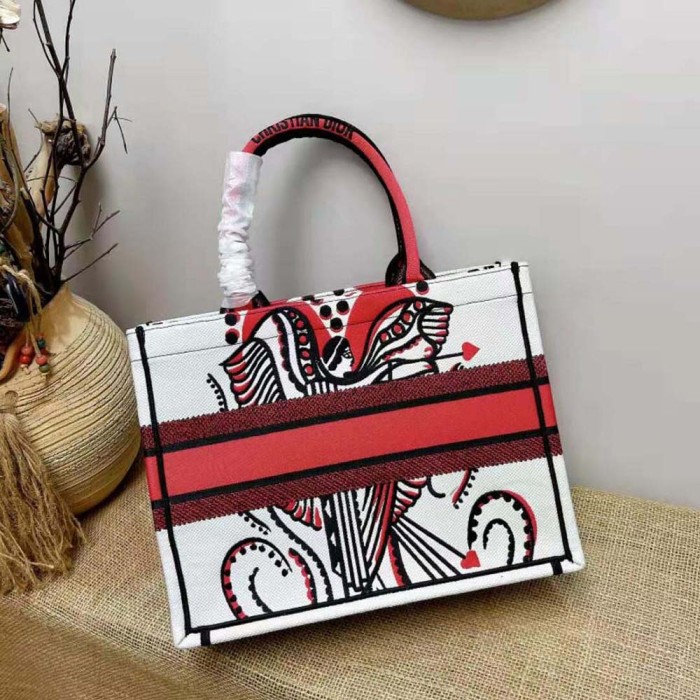 Dior Women Medium Dior Book Tote Latte Multicolor Cupidon Embroidery