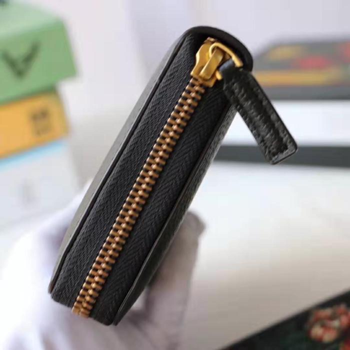Gucci GG Unisex Leather Zip Around Wallet with Web in Black Leather